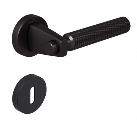 Manere usi - Set maner usa camera Hana Knurling, cu rozeta rotunda, finisaj negru mat CB