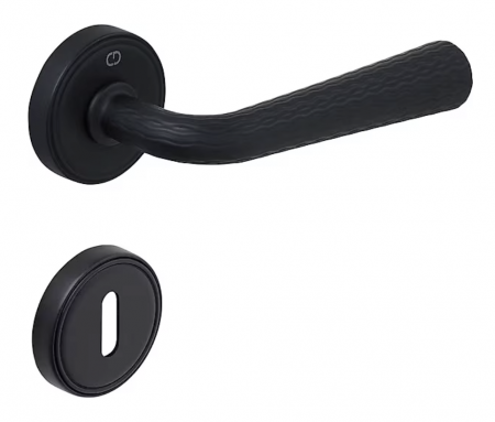 Manere usi - Set maner usa camera Lina, cu rozeta rotunda, finisaj negru mat CB