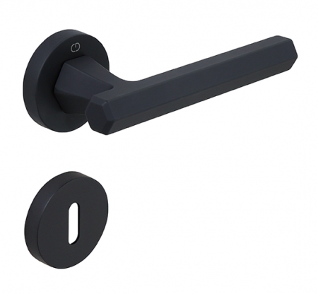 Manere usi - Set maner usa camera Thor, cu rozeta rotunda, finisaj negru mat CB