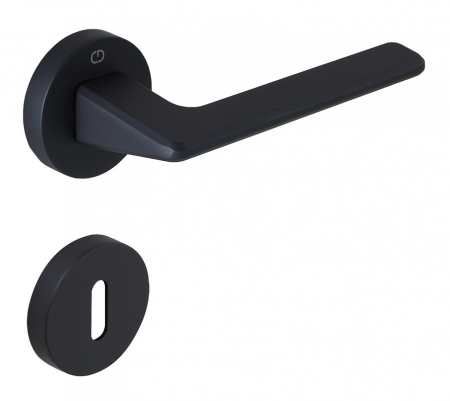 Manere usi - Set maner usa camera Vera, cu rozeta rotunda, finisaj negru mat CB