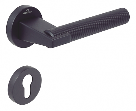 Manere usa cu cilindru - Set maner usa cu cilindru Dora Knurling, cu rozeta rotunda, finisaj negru gun metal CB