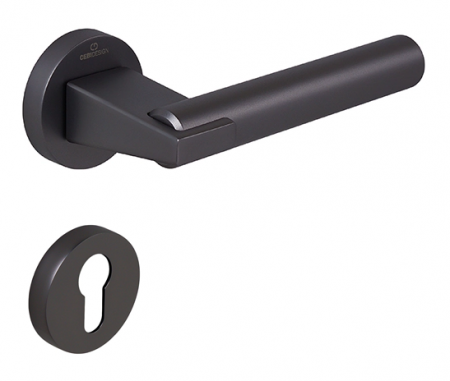 Manere usa cu cilindru - Set maner usa cu cilindru Dora Smooth, cu rozeta rotunda, finisaj negru gun metal CB