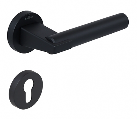 Manere usi - Set maner usa cu cilindru Dora Smooth, cu rozeta rotunda, finisaj negru mat CB