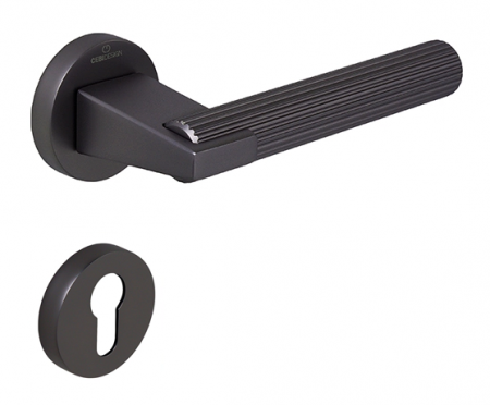 Manere usa cu cilindru - Set maner usa cu cilindru Dora Straight, cu rozeta rotunda, finisaj negru gun metal CB