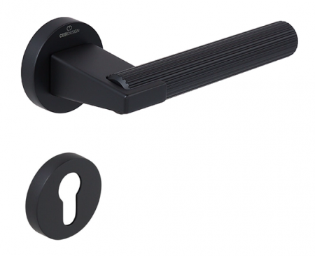 Manere usa cu cilindru - Set maner usa cu cilindru Dora Straight, cu rozeta rotunda, finisaj negru mat CB
