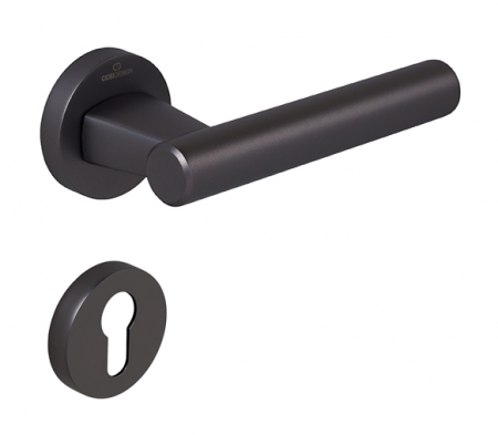 Manere usa cu cilindru - Set maner usa cu cilindru Fugi Smooth, cu rozeta rotunda, finisaj negru gun metal CB