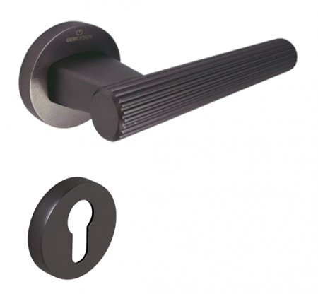 Manere usa cu cilindru - Set maner usa cu cilindru Fugi Straight, cu rozeta rotunda, finisaj negru gun metal CB
