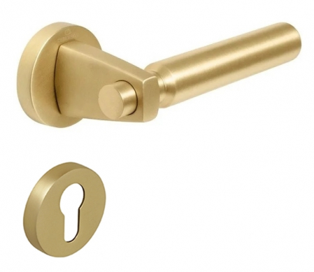 Manere usa cu cilindru - Set maner usa cu cilindru Hana Smooth, cu rozeta rotunda, finisaj alama satin CB