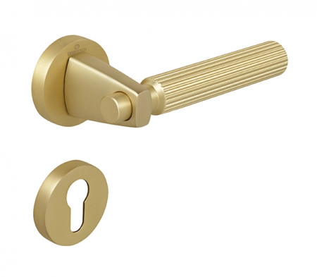 Manere usa cu cilindru - Set maner usa cu cilindru Hana Straight, cu rozeta rotunda, finisaj alama satin CB