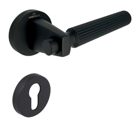 Manere usi - Set maner usa cu cilindru Hana Straight, cu rozeta rotunda, finisaj negru mat CB