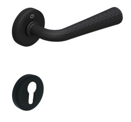 Manere usi - Set maner usa cu cilindru Lina, cu rozeta rotunda, finisaj negru mat CB