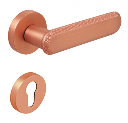 Manere usa cu cilindru - Set maner usa cu cilindru Nola, cu rozeta rotunda, finisaj cupru satin periat CB