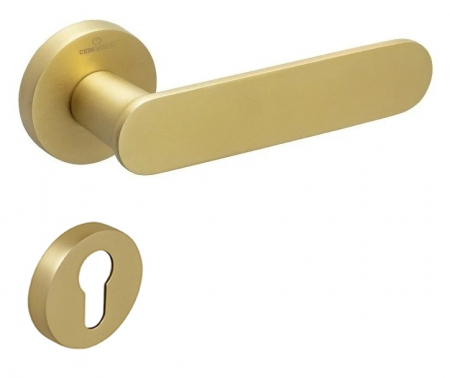 Manere usi - Set maner usa cu cilindru Ova, cu rozeta rotunda, finisaj alama satin CB