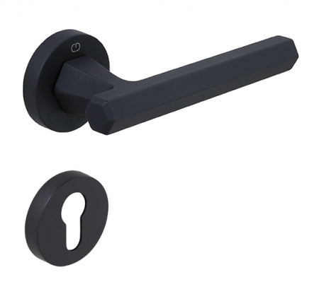 Manere usi - Set maner usa cu cilindru Thor, cu rozeta rotunda, finisaj negru mat CB