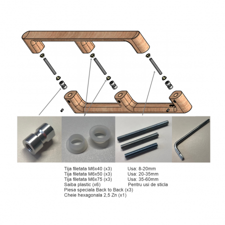 Set manere spatiale double Luv Wood Big, finisaj natur, L:1026,5 mm [6]