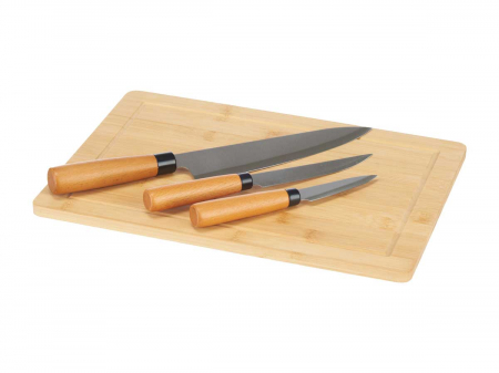 Tocatoare si plansete bucatarie - Set platou din bambus cu 3 cutite pentru branza