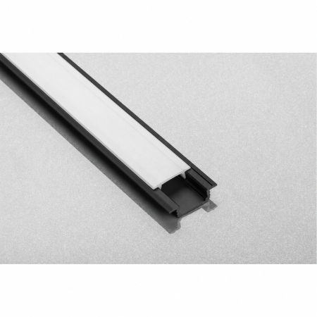Set profil LED încastrat Glax GTV, negru mat, cu guler lateral și dispersor alb mat, 2 m [2]