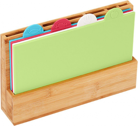 Set suport bambus pentru cutite cu 4 tocatoare din plastic Cut & Store, 32x7x24 cm [0]