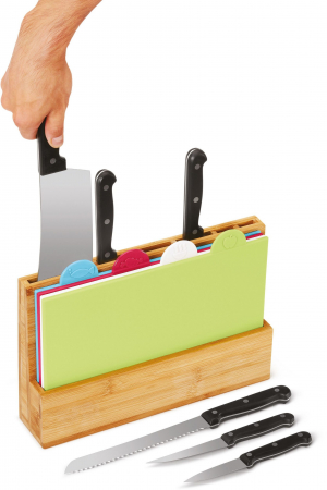 Set suport bambus pentru cutite cu 4 tocatoare din plastic Cut & Store, 32x7x24 cm [5]