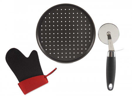Platouri, tavi si cosuri paine - Set tava, manusa si taietor pizza