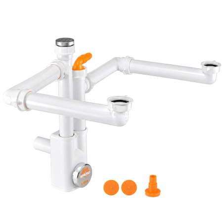 Accesorii diverse - Sifon pentru chiuvetă dublă Lira Spazio 2NT, alb, Ø40 mm