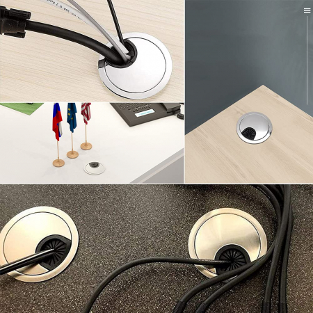 Suport doza trecere cablu metalica cu peri de cauciuc, finisaj aluminiu, Ø:70 mm [6]