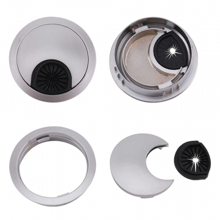 Suport doza trecere cablu metalica cu peri de cauciuc, finisaj aluminiu, Ø:70 mm [1]
