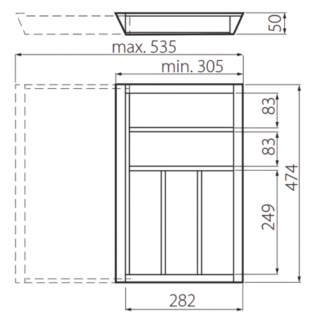 Suport organizare tacamuri Customi, extensibil 400-600 mm, pentru latime exterioara corp 500 mm, fag [6]