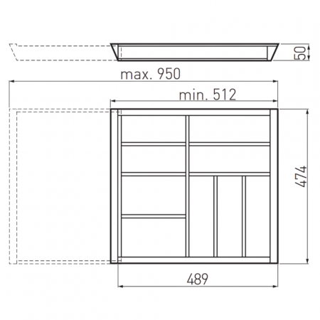 Suport organizare tacamuri Customi, extensibil 600-1000 mm, pentru latime exterioara corp 500 mm, fag [8]