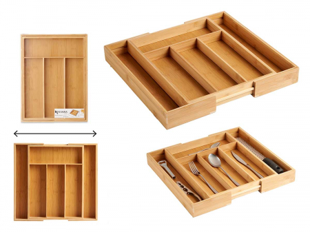 Suport organizare tacamuri, extensibil pe latime de la 290 mm la 410 mm, din bambus [9]