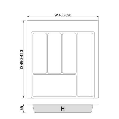 Suport organizare tacamuri Max, gri grafit, pentru latime exterioara corp 500 mm, montabil in sertar de bucatarie, 490x450 mm [2]