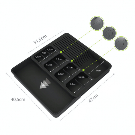 Suport organizare tacamuri si cutite, extensibil pe latime de la 315 la 470 mm, antracit [2]