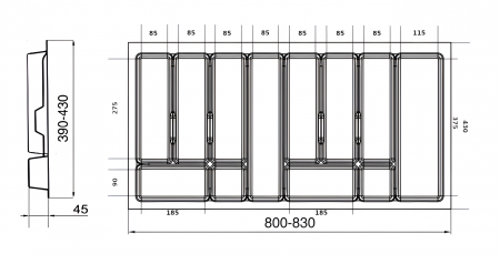 Suport organizare tacamuri Uni, gri metalizat, pentru latime exterioara corp 900 mm, montabil in sertar de bucatarie, 830x430 mm [3]