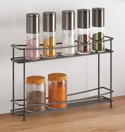 Recipiente si suporturi condimente - Suport pentru condimente cu 2 nivele Kumino 2 Lava, negru, 33x8x21 cm