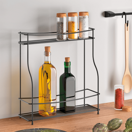 Depozitarea si servirea alimentelor - Suport pentru condimente cu 2 niveluri Balsamico Lava, negru, 35x12x37 cm
