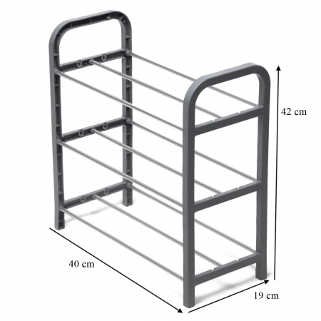 Suport pentru pantofi cu 3 rafturi, gri, 40x19x42 cm [2]