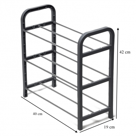 Suport pentru pantofi cu 3 rafturi, negru, 40x19x42 cm [2]
