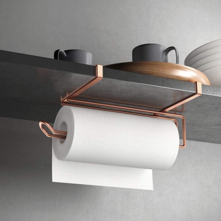 Suporturi de bucatarie - Suport rola de bucatarie Easy Roll Copper, pentru usa de dulap sau etajera, cupru