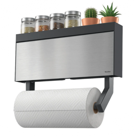 Suporturi de bucatarie - Suport rola hartie, folie aluminiu, folie alimentara si 6 carlige, Tango Inox
