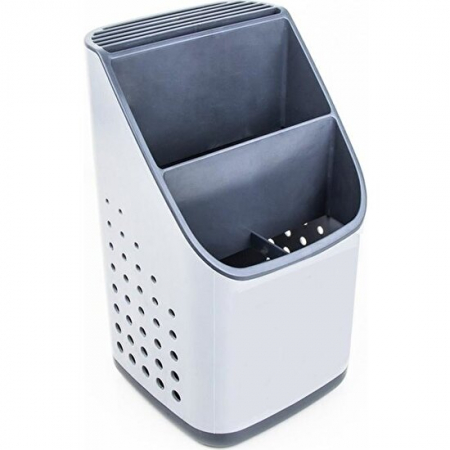 Scurgatoare pentru vase si ustensile - Suport, scurgator pentru tacamuri, gri deschis/antracit, 13×13.5×23 cm