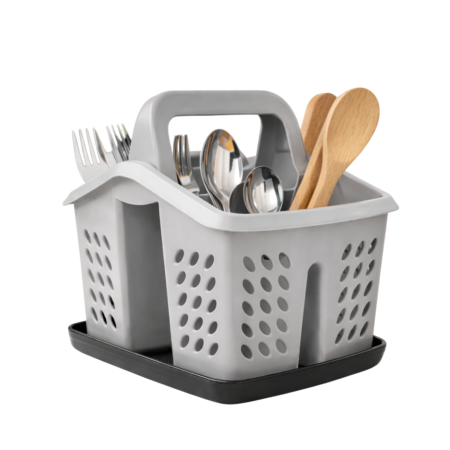 Scurgatoare pentru vase si ustensile - Suport/scurgator tacamuri si ustensile de bucatarie, gri