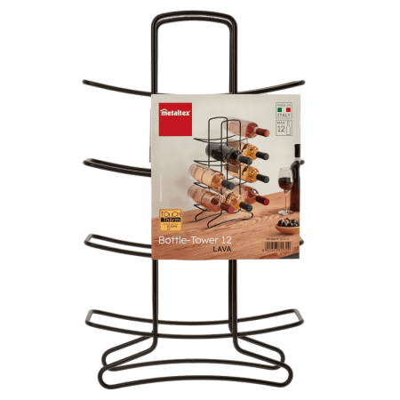 Suport, stativ pentru 12 sticle de vin, Bottle-Tower Lava, finisaj negru mat, 27x11x46 cm [4]