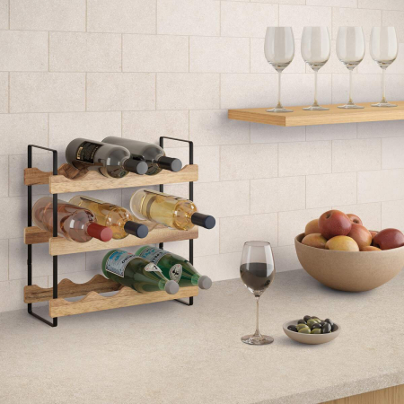 Suport sticle vin York, din lemn de acacia, 39x15x36 cm [2]