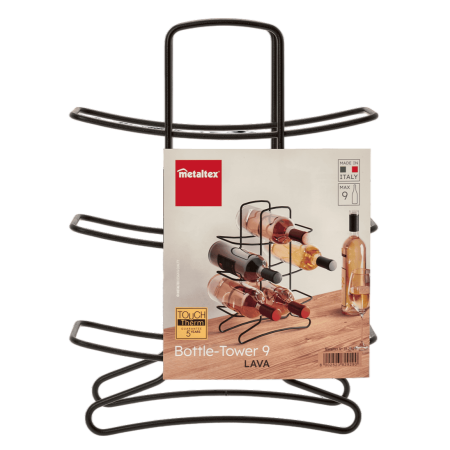 Suport, stativ pentru 9 sticle de vin, Bottle-Tower Lava, finisaj negru mat, 27x11x36 cm [4]