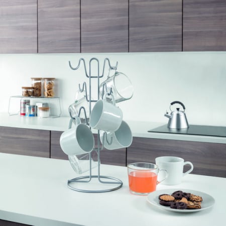 Suporturi de bucatarie - Suport vertical pentru 8 cani sau cesti Mug Tree, gri, 19x44 cm