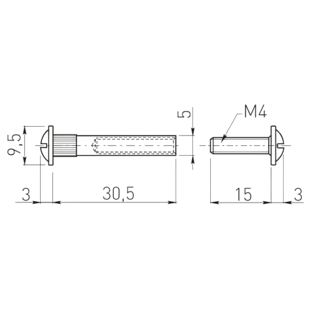 Șurub de cuplare GTV pentru mobilier, M4, oțel, crom, 5 x 30,5 mm [1]