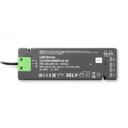 Transformator Easy Click GTV pentru bandă LED, 100W, 24V, IP20, 6 ieșiri Mini AMP, cablu 1,5 m [1]