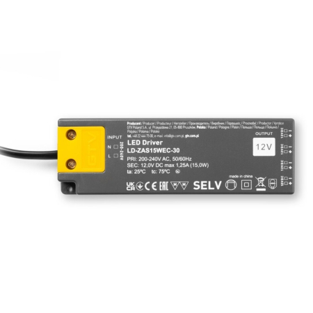 Transformator Easy Click GTV pentru bandă LED, 15W, 12V, IP20, 4 ieșiri Mini AMP, cablu 1,5 m [1]