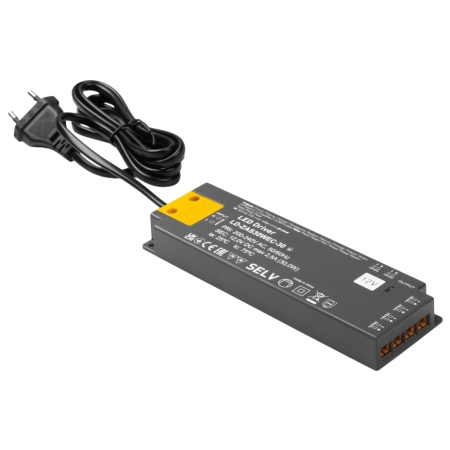 Transformator bandă led - Transformator Easy Click GTV pentru bandă LED, 30W, 12V, IP20, 6 ieșiri Mini AMP, cablu 1,5 m