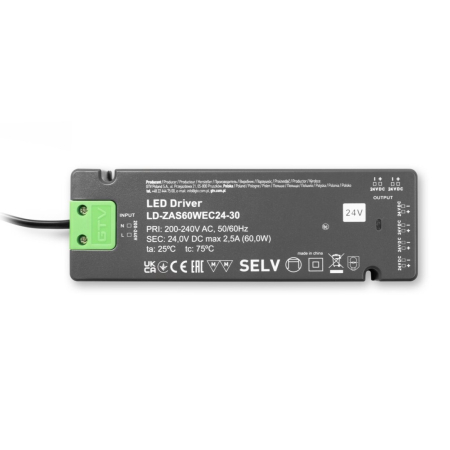 Transformator Easy Click GTV pentru bandă LED, 60W, 24V, IP20, 6 ieșiri Mini AMP, cablu 1,5 m [1]